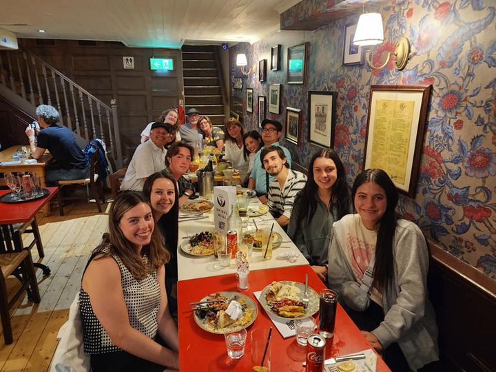 students eating at table